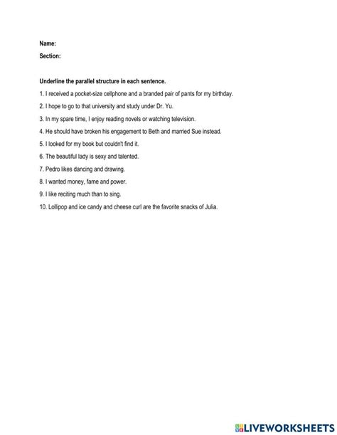 Image result for Parallel Structure for Kids Worksheet