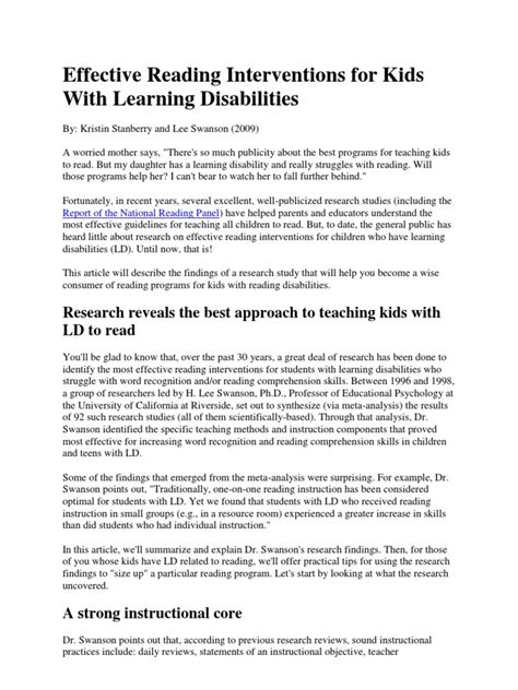 Effective Reading Interventions For Kids With Learning Disabilities ...