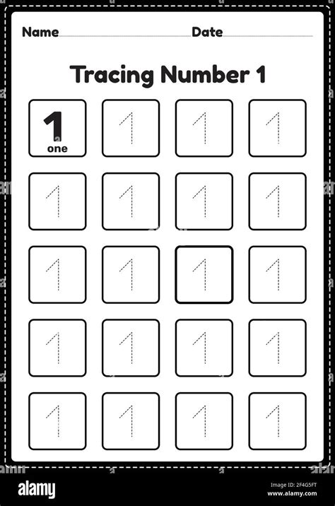 Toradh íomhá ar Tracing Number 1 Worksheet for Preschool