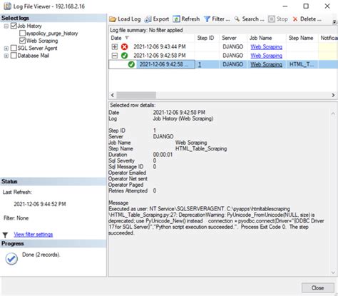 SSMS SQL Job Python に対する画像結果