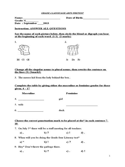 Image result for 4th Grade Language Arts Test PDF