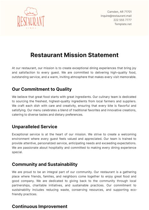 Image result for Food Mission Statement Examples
