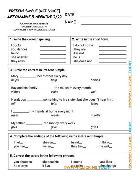 Toradh íomhá ar Present Simple Affirmative PDF