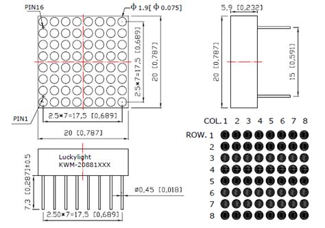 Afbeeldingsresultaten voor LED Matrix 8X8 Pin Configuration