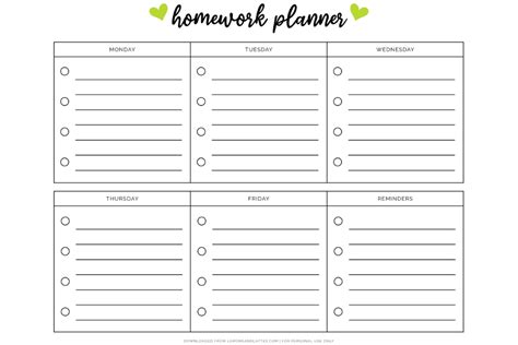 Afbeeldingsresultaten voor Printable PDF Weekly Homework Planner