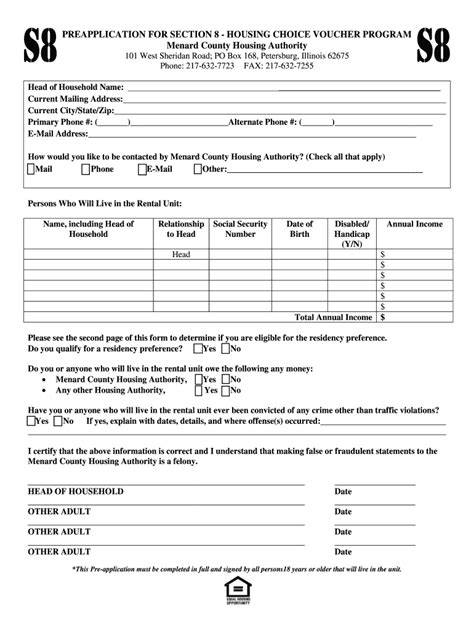 Image result for Printable Section 8 Housing Application