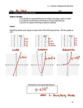 Image result for Key Features of Exponential Functions Worksheet