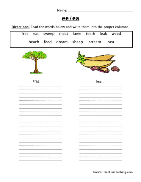 Phonics Ee EA Worksheet に対する画像結果