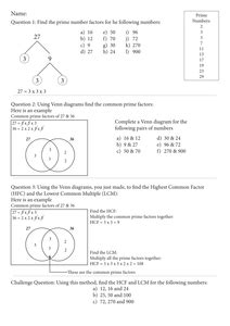Toradh íomhá ar HCF and LCM Venn Diagram Worksheet