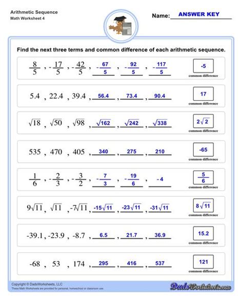 Image result for Arithmetic Sequence Worksheet