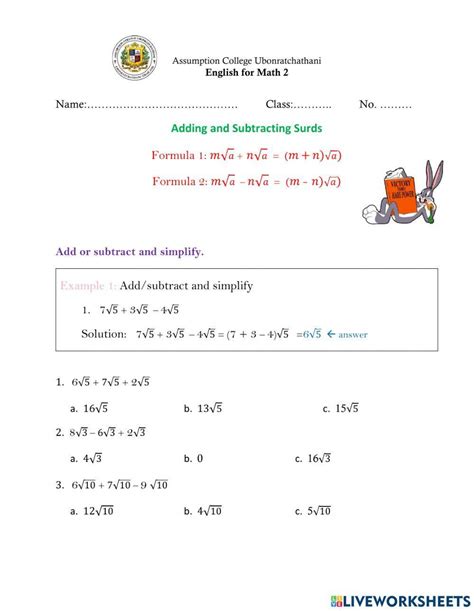Subtracting Surds Worksheet に対する画像結果