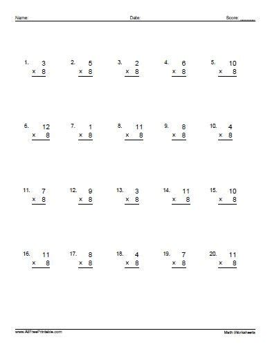 Image result for Multiplying by 8 Worksheet Printable