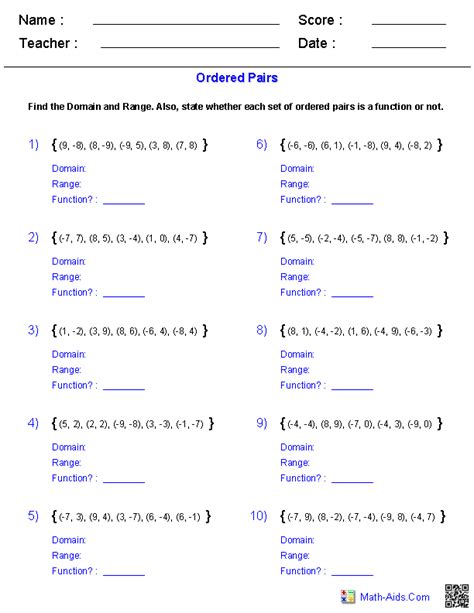 Image result for Domain and Range 8th Grade Worksheet