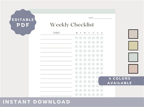 Image result for Weekly Checklist Printable