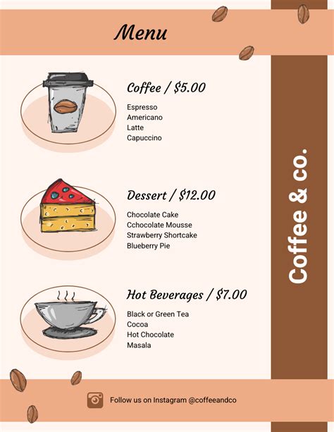 Image result for Coffee Shop Menu Item Example