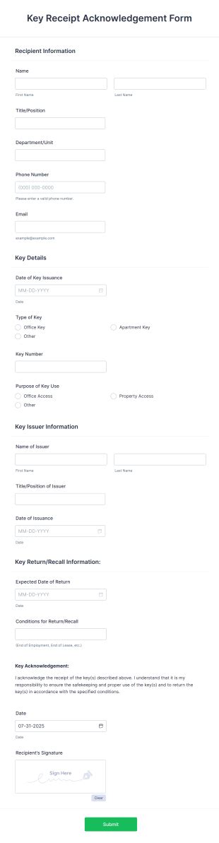 Image result for Key Return Receipt Form