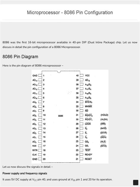 Microprocessor - 8086 Pin Configuration - Tutorialspoint | PDF | Input ...