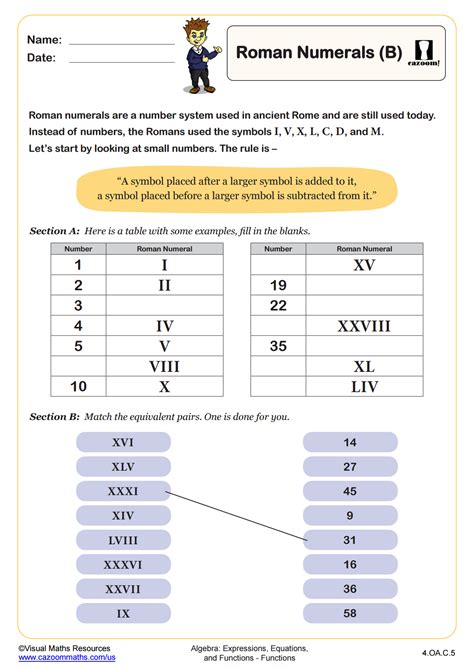 Class 4 Maths Roman Numerals Worksheet に対する画像結果