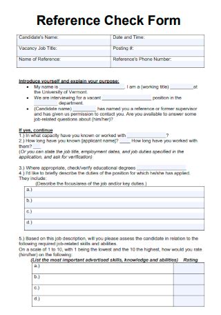 Image result for Reference Check Sample