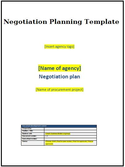 Image result for Negotiation Plan Format
