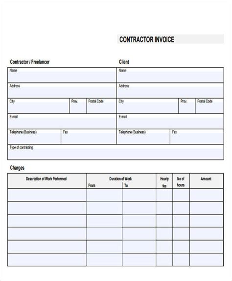 Image result for Printable Contractor Invoice