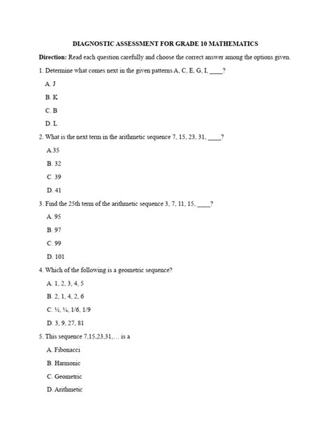 Image result for Grade 10 Math Assessment Test
