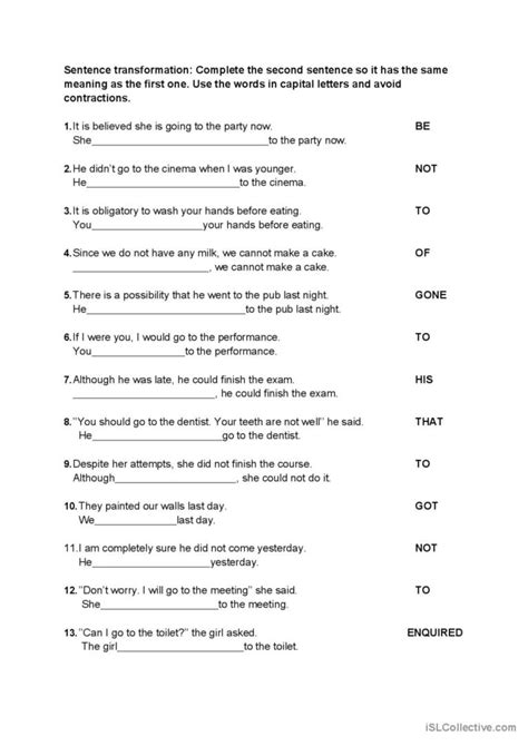 Toradh íomhá ar Sentence Pattern Transformation Worksheets