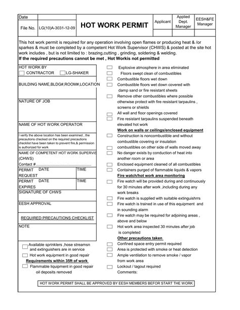 Hot Work Permit Form for Welding に対する画像結果