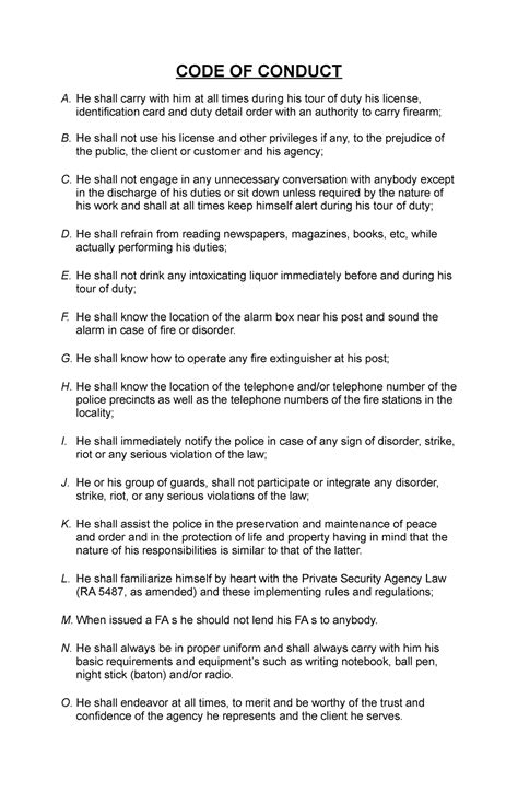 Image result for Code of Conduct Security Guard Tagalog