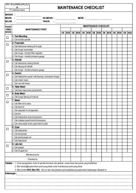 Maintenance Checklist Format に対する画像結果