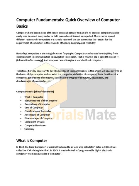 Afbeeldingsresultaten voor Basic Fundamentals of Computer PDF