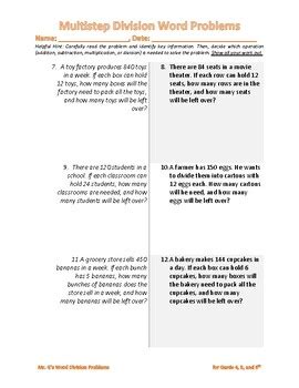 Image result for Multi-Step Division Word Problems PDF