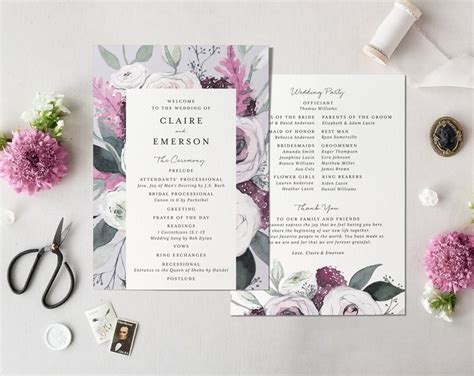 Printable Floral Wedding Program Template Instant Download - Etsy