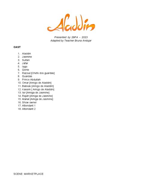 Afbeeldingsresultaten voor Aladdin School Play Script