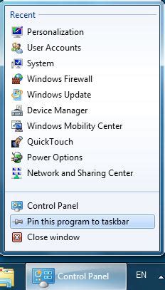 Image result for Control Panel On Taskbar