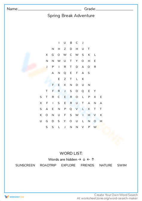 Toradh íomhá ar Spring Break Worksheet