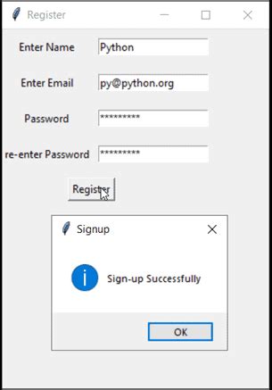 Image result for Sign Up On GUI in Python