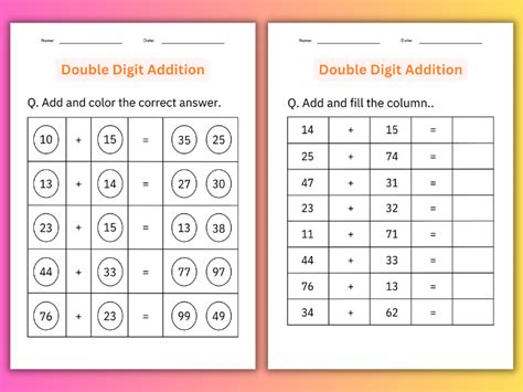 Double-Digit Addition Worksheets First Grade に対する画像結果