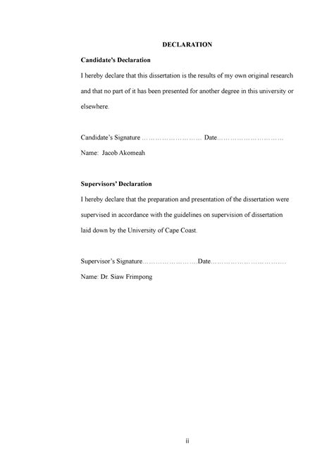 Image result for Example of Declaration in Research Project