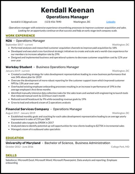 Image result for Example of Operations Management Resume