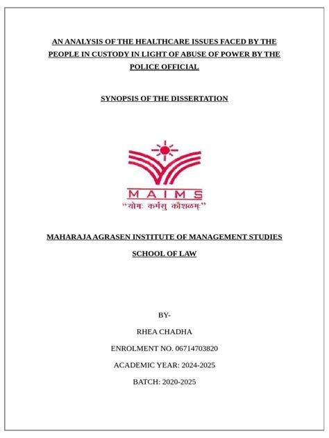 Image result for Synopsis Format for Dissertation