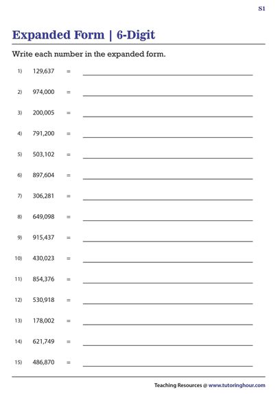 Image result for Expanded Form 6 Digit Numbers Worksheet
