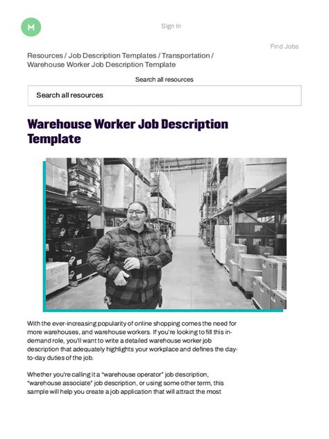 Afbeeldingsresultaten voor Warehouse Work Description