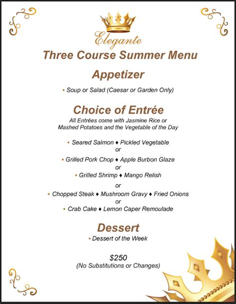 Image result for Formal 3 Course Menu