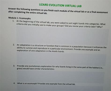 Image result for Lab Report Done On Module 3 of Lizard Evolution Virtual Lab