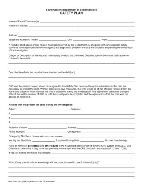 Image result for DFPS Safety Plan Example