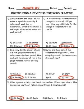 Image result for Dividing Integers Word Problems Worksheet