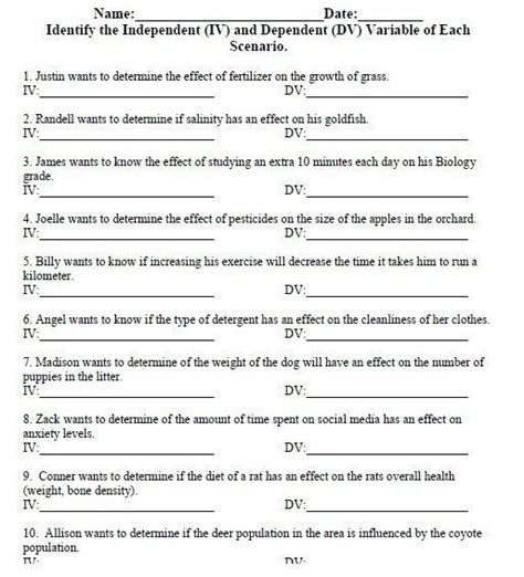 Image result for Identifying Variables Worksheet Answers