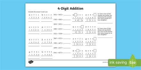 Image result for 4 Digit Addition Blank Worksheet