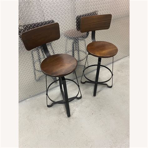 Adjustable Wood Back and Metal Bar Stool - AptDeco